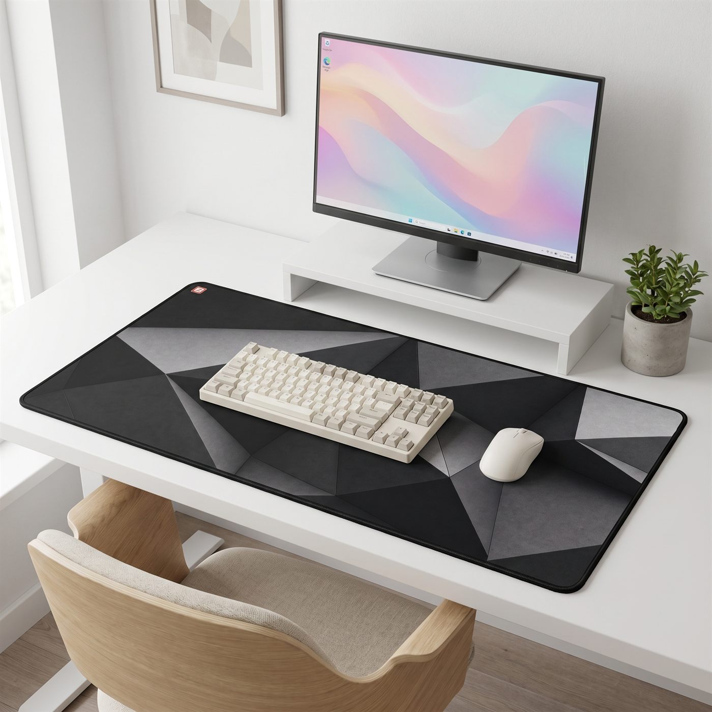BACKSTOCK Prism faceted desk mat on a white desk setup